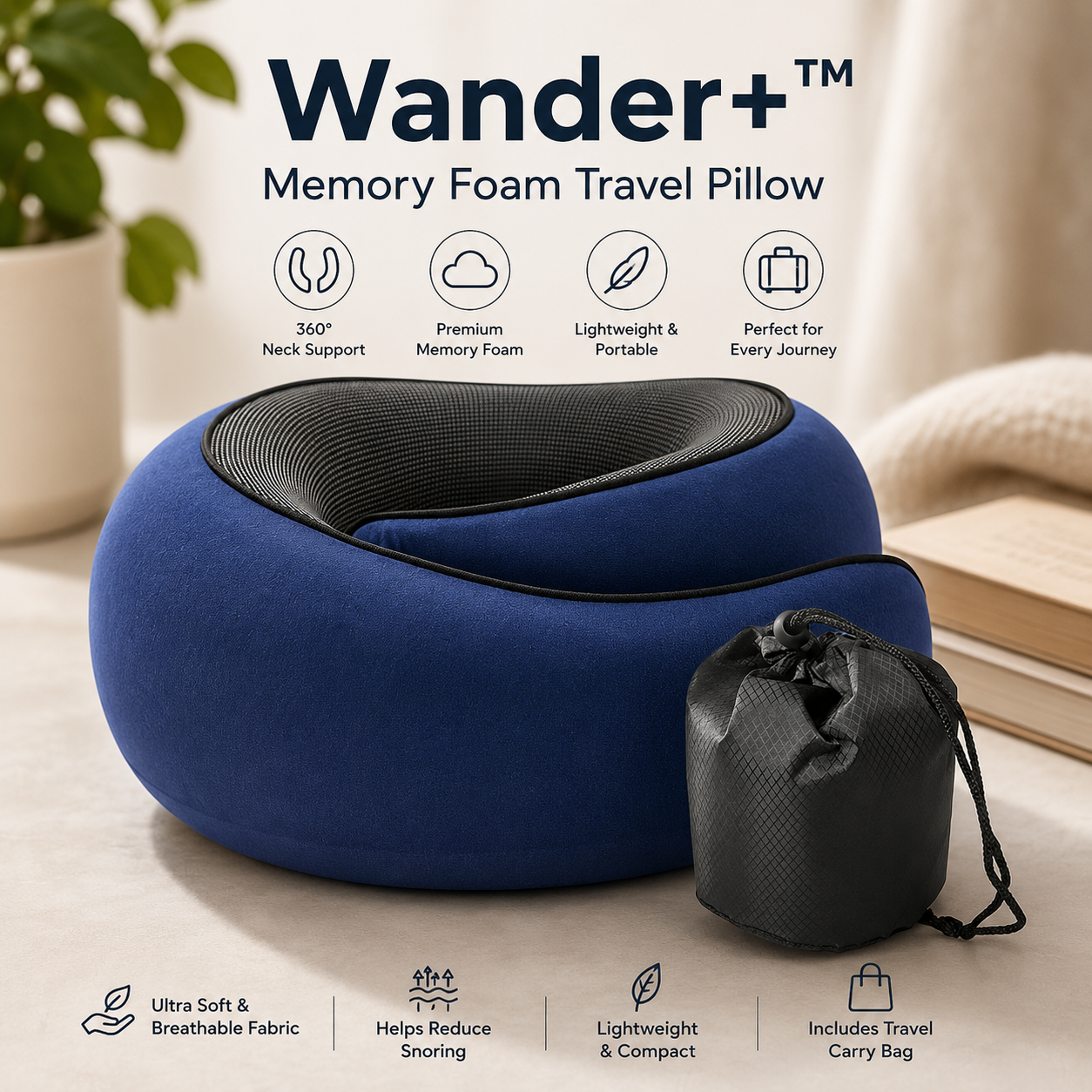 Wander+™ Memory Foam Travel Pillow