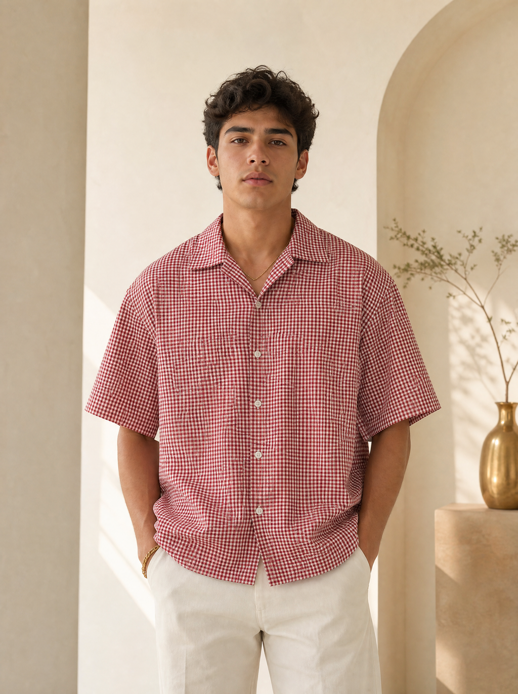 Y2K Red Plaid Slim-Fit Shirt - front view - Want It Have That