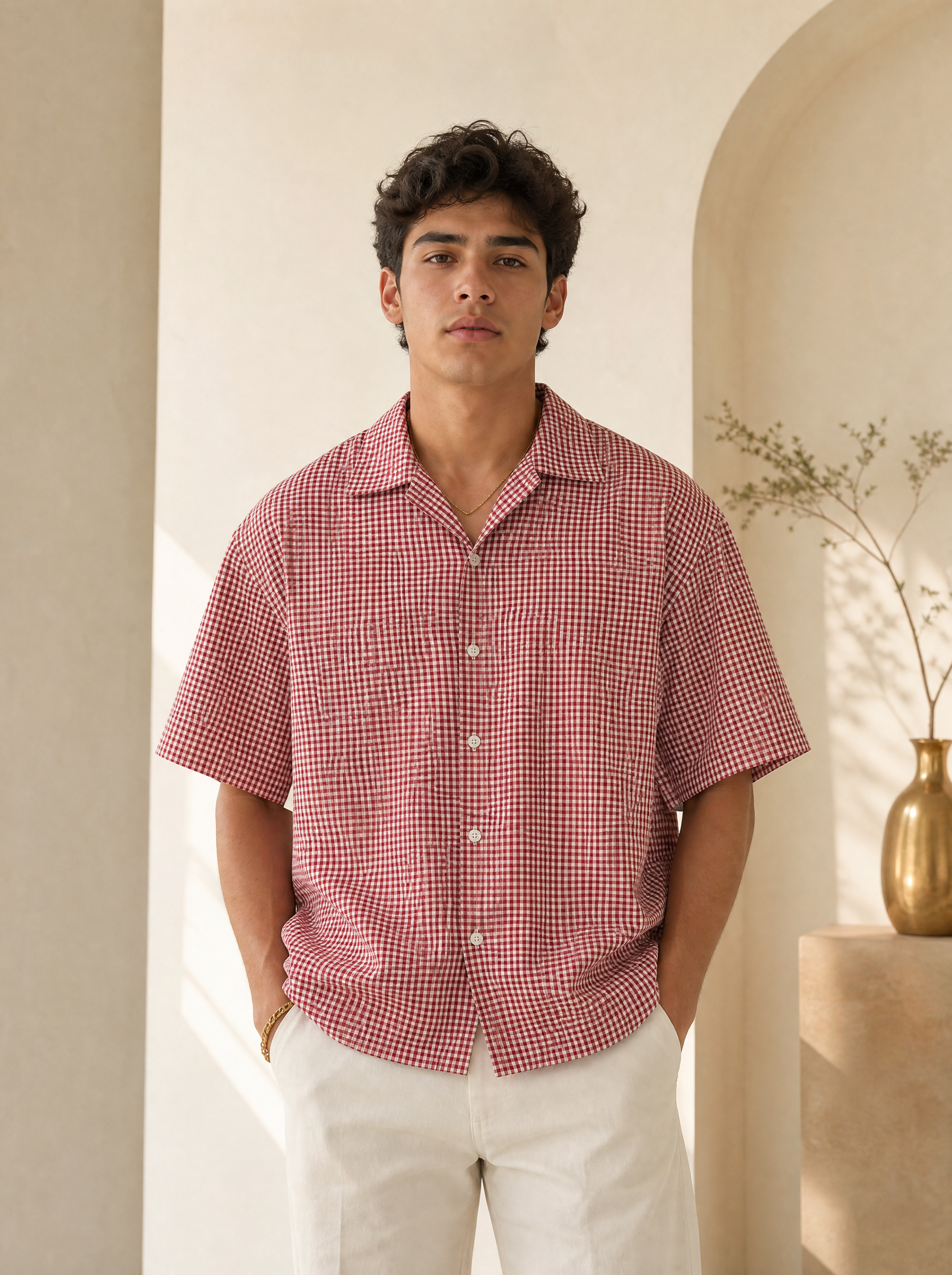 Y2K Red Plaid Slim-Fit Shirt - front view - Want It Have That