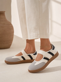 Women's casual walking sneakers in Beige with hook and loop strap